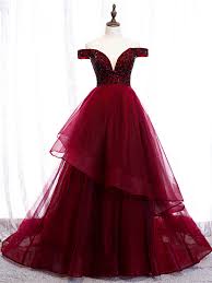 Eine große auswahl an eleganten kleidern findest du hier » bonprix A Linie Gothic Ballkleid Brautkleid Rot Schwarz Tull Perlen Carmen Ausschnitt