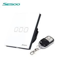 Eu Uk Standard Sesoo 3 Gang 1 Way Glass Panel Touch Switch Wireless Remote Control Switch Wall Remote Control Light Led Light Switch Wall Light With Switch