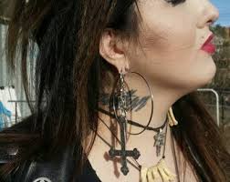 INVERTED CROSS Earrings, Ear Weights, Large, Ornate, Upside-down Cross,  Goth, Gothic, Satanic Symbols, Occult, Occultism, Metalhead, Magick