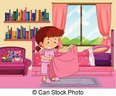 Nina Hacer Cama En Dormitorio Camas Unas Azules Ninos