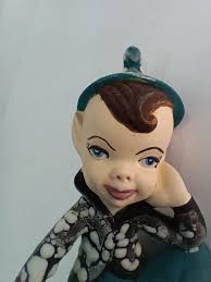 Elf Pixie Ceramic Figurine Crackle Paint Hazel Irene Ceramics Sitting Vtg  Retro