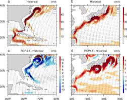 Gulf stream definition, a warm ocean current flowing n from the gulf of mexico, along the e coast of the u.s., to an area off the se coast of newfoundland, where it becomes the western terminus of the. Why Does Global Warming Weaken The Gulf Stream But Intensify The Kuroshio In Journal Of Climate Volume 32 Issue 21 2019