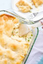 Creamy Chicken Pot Pie Casserole In Pan With Spoon In 2020 Chicken Pot Pie Casserole Creamy Chicken Pot Pie Pot Pie Recipe Easy