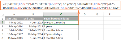 Calculate Date Difference Is Days Months And Years Ignoring Zero Values Excel Formula Excel Dating