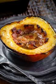 How do you cook an acorn squash in a microwave? Baked Acorn Squash With Bacon And Brown Sugar Hostess At Heart