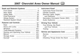 Chevrolet Aveo 2007 Owner S Manual Pdf Online Download Owners Manuals Chevrolet Aveo Chevrolet