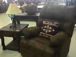 Acme furniture amado walnut end table. Leather Recliner And Side Table With Horseshoe Lamp Rustic Furniture