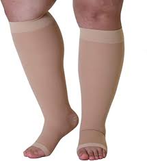 Amazon Com Made In The Usa Plus Size Xxl Opaque Compression Socks With Extra Wide Calf Knee Hi Firm Support Open Toe 20 30mmhg 2xl Compression Stockings For Woman
