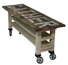 Gather Reclaimed Wood Lettered Kitchen Island Or Counter Height Dining Table On Caster Wheels Salvaged Furniture Furniture Diy Kitchen Island
