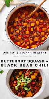 Vegan Butternut Squash Chili Recipe Features Tender Winter Squash Protein Rich Black Beans A Squash Chili Recipe Butternut Squash Vegan Butternut Squash Chili