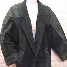 Blue h&m wide leg jeans. Avanti Leather Suede Jacket Dark Green Vintage Gem