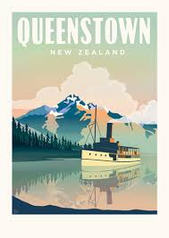 Queenstown Lake Wakatipu Travel Poster Etsy In 2020 Retro Travel Poster Travel Posters Tourism Poster