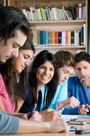 Happy Students In College Library Group Of Young Teenager Students Working And Sponsored Library Group Young Happy Students College Library Student