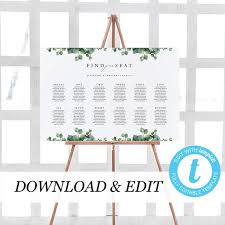 Wedding Seating Chart Template Eucalyptus Seating Chart Printable Greenery Seating Plan Editable Wedding Sign Templett Diy 04