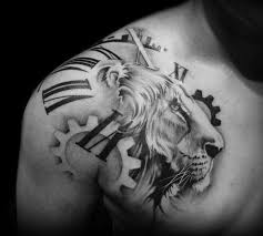 Clock Tattoo Ideas Golden Canvas Tattoo Art Studio Mens Shoulder Tattoo Lion Shoulder Tattoo Lion Chest Tattoo