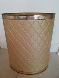 12 1 4 Tall This Is A Nice Vintage Metal Trash Can Waste Basket Wrapped In Gold Quilted Vinyl With Brass Trim Bedroom Trash Can Trash Can Bathroom Trash Can