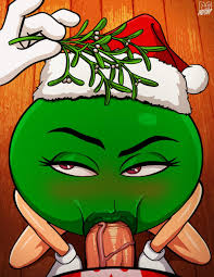 Christmas hat Green M&M sucks cock under mistletoe (PumpS Smut) [M&Ms] -  Cartoon Porn