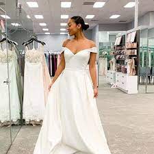 Off The Shoulder Satin Ball Gown Wedding Dress David S Bridal Satin Ball Gown Wedding Dress Davids Bridal Wedding Dresses Ball Gowns