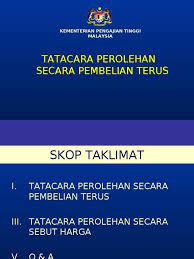 Perolehan secara sebut harga perlu dibuat jika melebihi rm 20, 000 hingga rm 50, 000 setahun. Tatacara Perolehan Terus Sebut Harga
