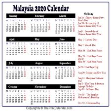 Ramadan 2020 moon has been sighted in uae, malaysia, egypt, indonesia, singapore, philipines, brazil, japan, cambodia and india where ramazan will be observed from tomorrow 24 april 2020. Calendar 2020 Malaysia Malaysia 2020 Yearly Printable Calendar