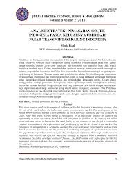 Pdf Analisis Strategi Pemasaran Go Jek Indonesia Pasca Keluarnya Uber Dari Pasar Transportasi Daring Indonesia