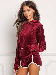 Tenue D Interieur Pour Femme 2 Pieces A Capuche Verte A Manches Longues En Velours Milanoo Com