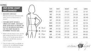 Costume Size Charts