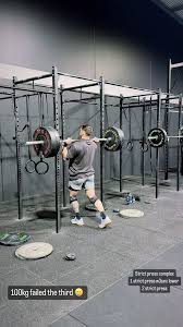 PB in a complex 100kg strict press for a double! But missed the third.  Never strict pressed over 95 for a single before! , Bit of fun Friday  night! With the boys , @david.mayall @baileytelferr ...