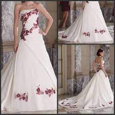Wholesale A Line Wedding Dresses Buy Plus Size Wedding Dress A Line Burgundy Embroidery White Satin Color Accent Wedding Dresses A Line Wedding Dress Dresses
