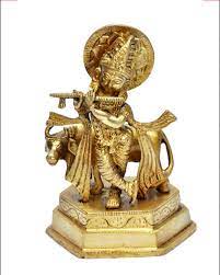 Krishna is the divine cow herder and the 8th avatar or incarnation of lord vishnu, famous for his mischievous acts as a child and his role with arjuna in the bhagavad gita. Mp Crafts Brass Lord Krishna Flute Playing With Cow Statue Id 19480732562