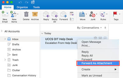 The right-click context menu in Outlook