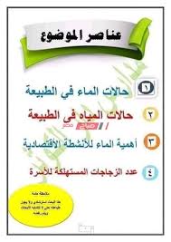 بحث الماء للصف الرابع الابتدائي موضوع متكامل المقدمة والعناصر وأهم المصادر والمراجع المستعان بها صباح مصر