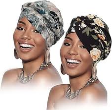 Amazon.com: Turbante africano con flores negras preatadas para mujer,  turbante para uso diario al aire libre (paquete de 2), Negro