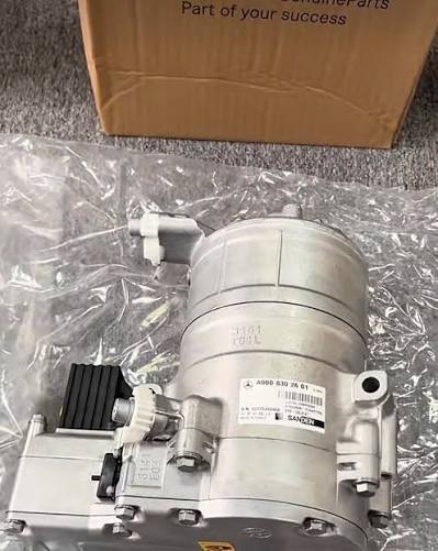Mercedes Benz Electric A/C Refrigerant Compressor, specifically the Sanden  SHS-33 model. Part Number (OEM): A000 830 26 01 (also listed as 000-830-26- 01). Manufacturer: Sanden (Sanden International Inc.). Compressor ID:  SHS-33 (specifically SHS-33L3141).
