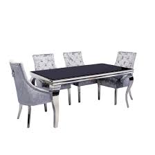 It really is hip to be square in this case. High Gloss The Juliette Black Glass Dining Table With Silver Velvet Chairs U C