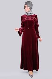 Firfiri Incili Tesettur Kadife Elbise Bordo Elbise The Dress Elbise Modelleri
