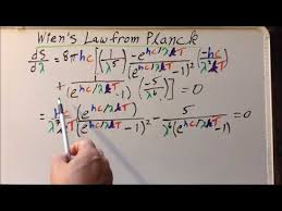 Wien's displacement law implies that the hotter an object is, the shorter the wavelength at which it will emit most of its radiation, and also that the frequency for maximal or peak radiation power is found by dividing wien's constant by the temperature in kelvins. Wien S Displacement Law From The Planck Distribution A Color Coded Step By Step Derivation Youtube