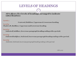 The example below shows font and indentation formatting for when all five levels are used, including what. Apa Style Some Basic Elements Ppt Video Online Download