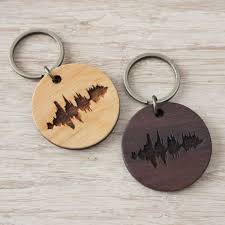 These Real Wood Keyrings Are Personalised With A Sound Wave From Your Voice Recording Perfect Fathers Day Sentimental Gifts Wood Anniversary Gift Super Gifts