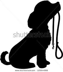 A Black Silhouette Of A Sitting Dog Holding It S Leash In It S Mouth Patiently Waiting To Go For A Walk By Maria Dog Clip Art Dog Silhouette Black Silhouette