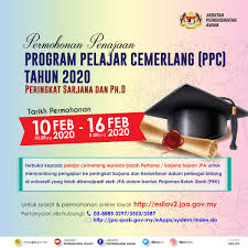 Are we supposed to wait for the link or are eligible candidates automatically notified? Jabatan Perkhidmatan Awam Ø¹Ù„Ù‰ ØªÙˆÙŠØªØ± Permohonan Penajaan Program Pelajar Cemerlang Ppc Tahun 2020 Peringkat Sarjana Dan Ph D Terbuka Kpd Pelajar Cemerlang Lepasan Ijazah Pertama Sarjana Tajaan Jpa Syarat Permohonan Online Di Https T Co