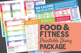 Printable Food Fitness Diary Journal Trackers Digital