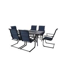The simple and timeless elegance of polywood dining sets creates a relaxing and fun atmosphere where you and your family can savor barbecue and dive into the latest board games. Hampton Bay Slateford 7 Piece Steel Padded Sling Patio Dining Set In Midnight Blue The Home Depot Canada