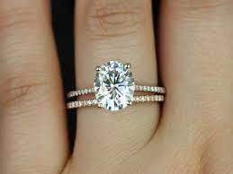 3cts Oval Forever One Moissanite Diamonds Thin Cathedral Wedding Set Rings Rings 14kt Solid Rose Gold Blake 10x8mm Rosados Box I Do Wedding Rings Si