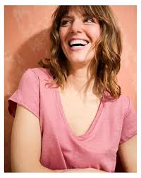 T-shirt col V femme lin