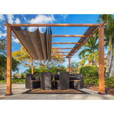 Sojag Pergola Florida Aluminium Textil 350 Cm X 350 Cm X 2350 Cm Natur Braun Kaufen Bei Obi Backyard Structures Aluminum Pergola Backyard Pergola