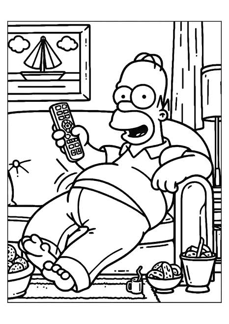 El pasatiempo favorito de Homer: ¡ver la tele! - Páginas de Los Simpsons para imprimir