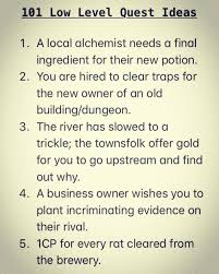 Image May Contain Text That Says 101 Low Level Quest Ideas 1 A Local Alchemist Needs A Final Dnd Stories D D Dungeons And Dragons Dungeons And Dragons Game