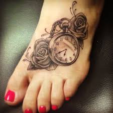 Rose Tattoos On Pinterest Clock Tattoos Clock And Roses Watch Tattoos Foot Tattoos Foot Tattoos For Women