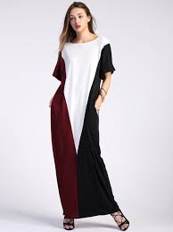 Shop Color Block Full Length Dress With Pockets Online Shein Offers Color Block Full Length Dress With Pocket Dresses Casual Full Length Dress Long Maxi Dress